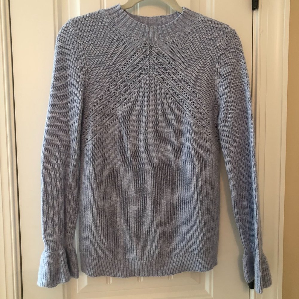NEARLY NEW LOFT POINTELLE LONG SLEEVE SWEATER; SIZE S